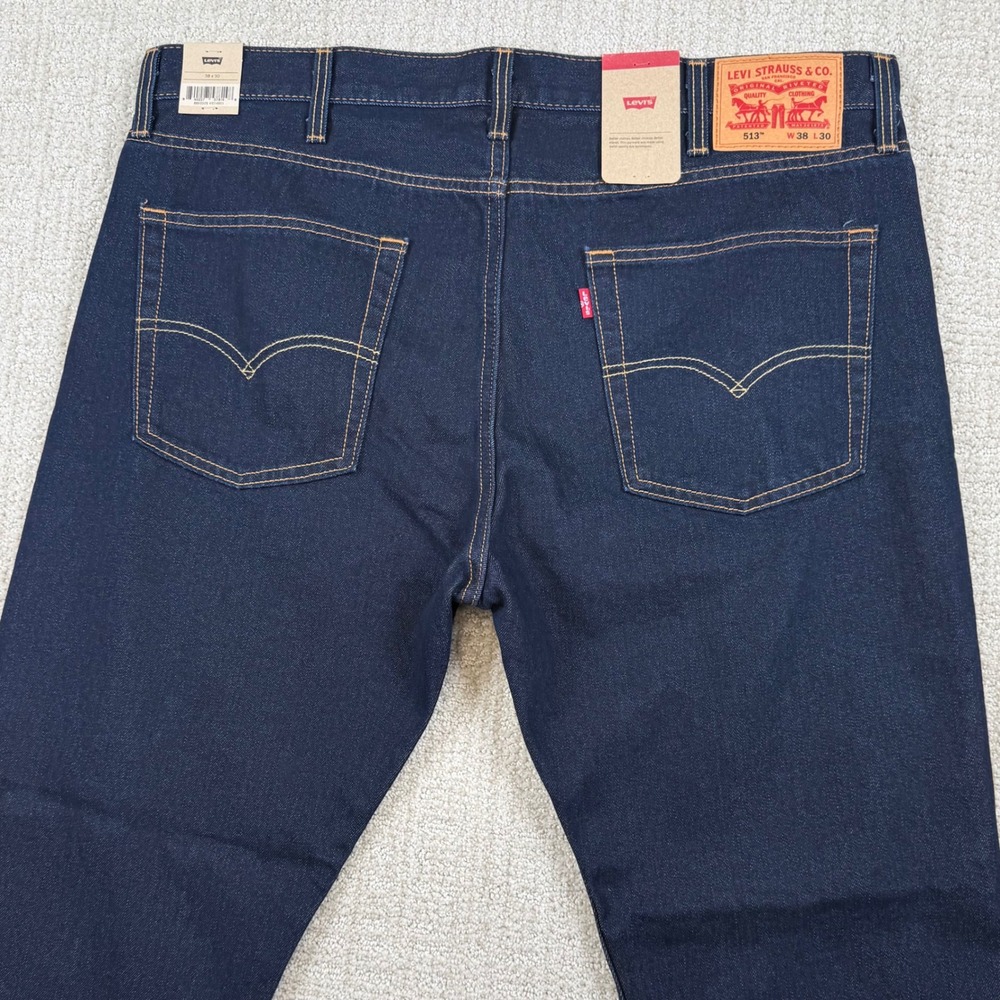 NEW Levi's 513 Mens 38x30 Slim Straight Stretch Dark Wash Denim Blue Jeans *Read